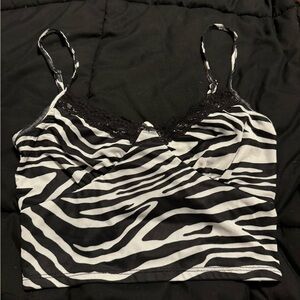 Black and white zebra print lace cami top
